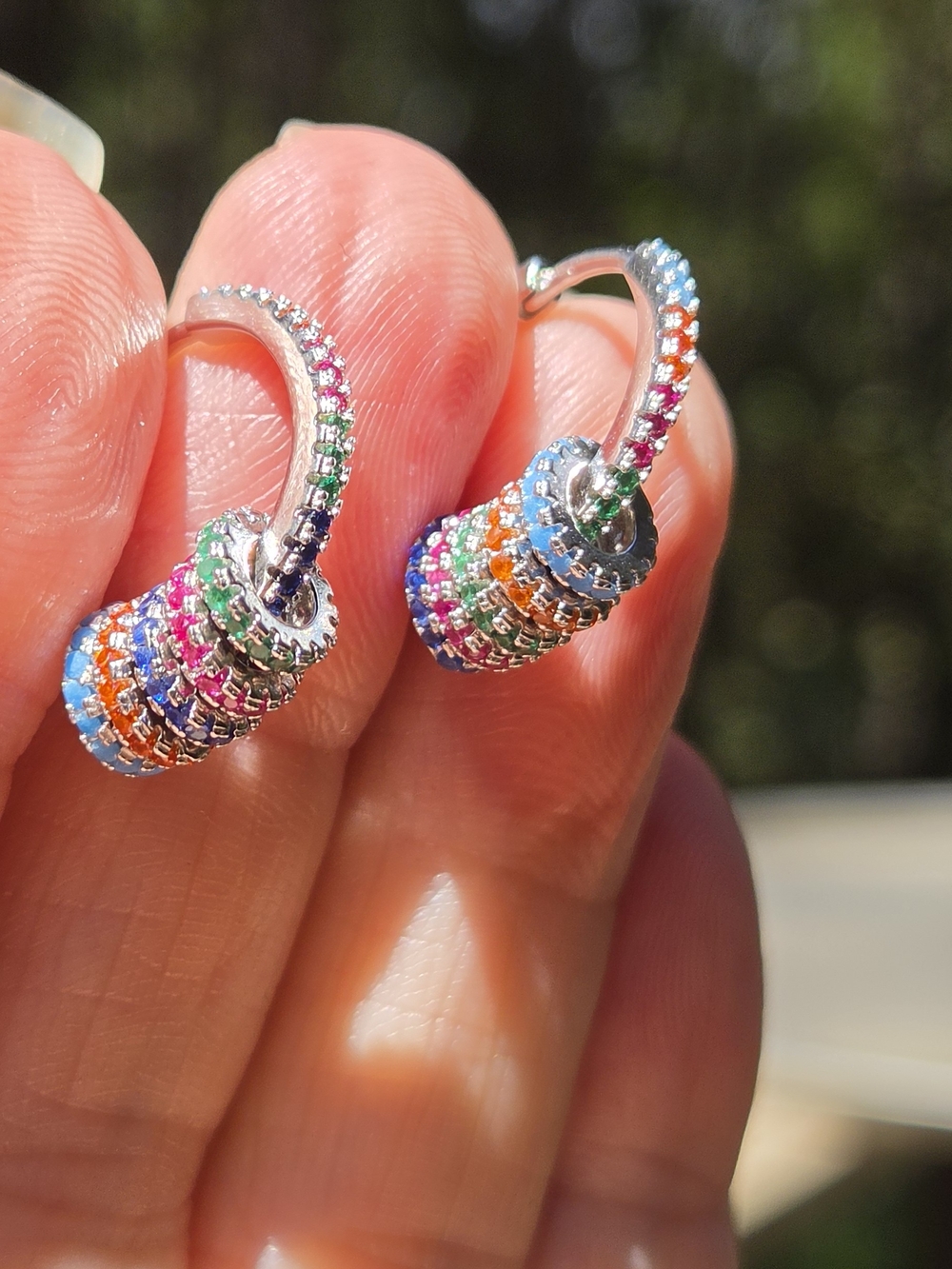 Sterling Silver Multicolor Pavé Small Snug Hoop Earrings